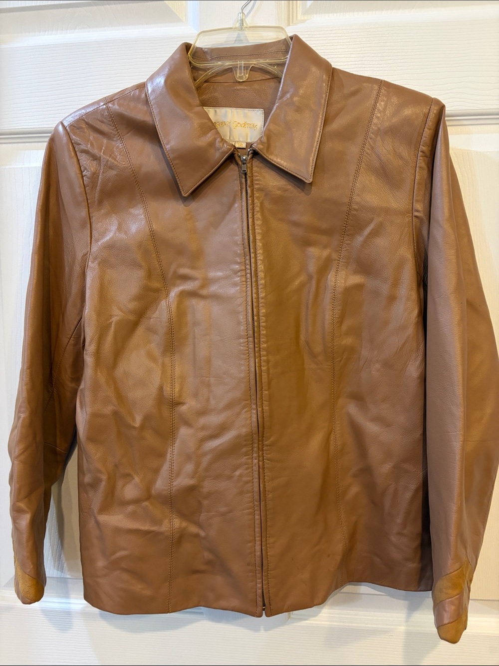 Leather Zip-Front Jacket in Tan - Picture 8 of 10